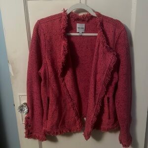 NIC+ZOE Fringe jacket with zippered pockets and metallic detail in pink sz XL
